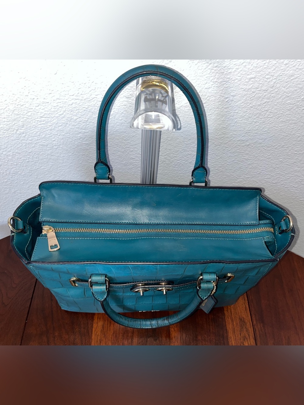 COACH Blake Teal Croc-Embossed Leather Carryall Satchel F37099 - Picture 3 of 13